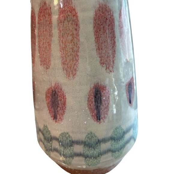 Set Of 2 Ceramic Vases With Handpainted Floral & Abstract Patterns In Pastel Pin - Picture 9 of 16